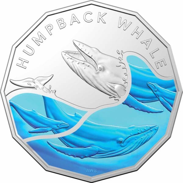 2023 50c Antarctic Territory - Humpback Whale Coloured Uncirculated Coin