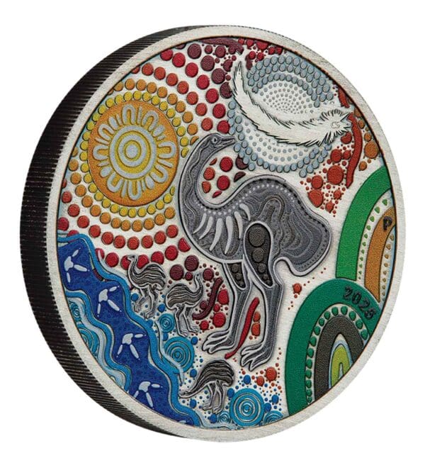 2025 $2 Australian Emu Utingat 2oz Silver Coloured Antiqued Coin