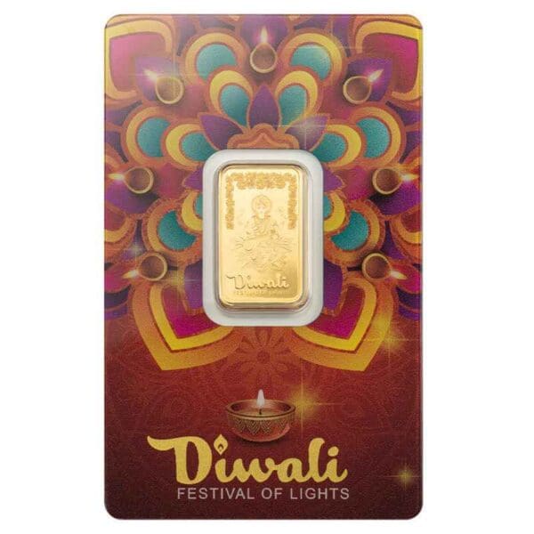 Diwali Lakshmi & Rangoli .9999 5g Gold Prooflike PAMP Bar - Image 3