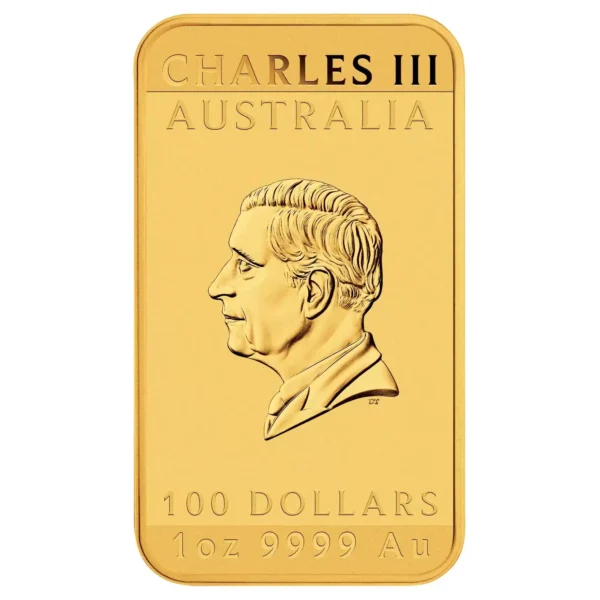 2025 Perth Mint Gold Dragon Rectangular Coin - obverse with the full Dan Thorne Charles III Effigy