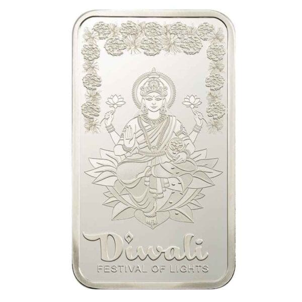 Diwali Lakshmi & Rangoli .999 1oz Silver Proof like Bar - Image 2