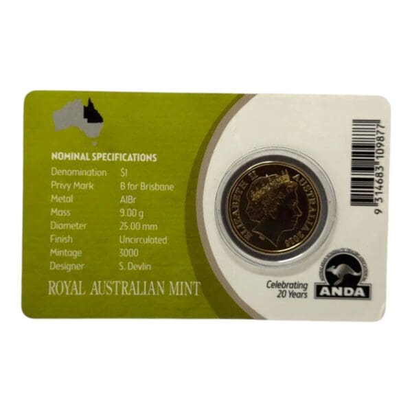 2016 $1 Brisbane Money Expo - Mob of Roos - 'B' Privymark Carded Coin - Image 2