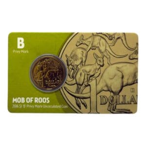 2016 $1 Brisbane Money Expo - Mob of Roos - 'B' Privymark Carded Coin