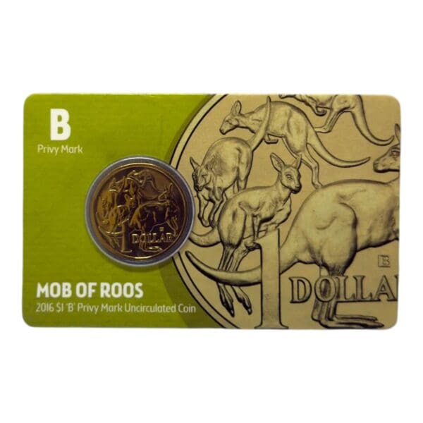 2016 $1 Brisbane Money Expo - Mob of Roos - 'B' Privymark Carded Coin
