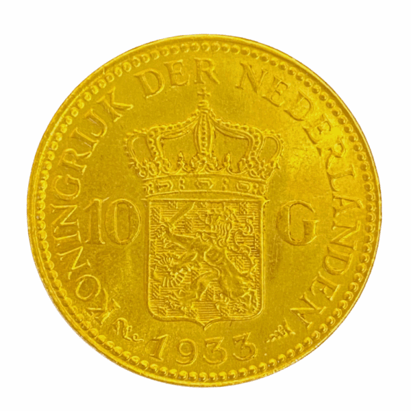 1933 10 Gulden - Wilhelmina .900 Gold XF/EF Netherlands Coin