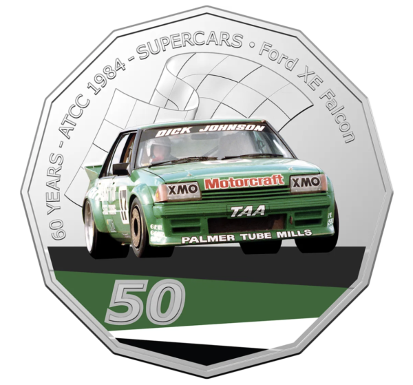 2020 50c 60 Years Of Supercars - 1984 Ford XE Falcon Dick Johnson Carded Coin