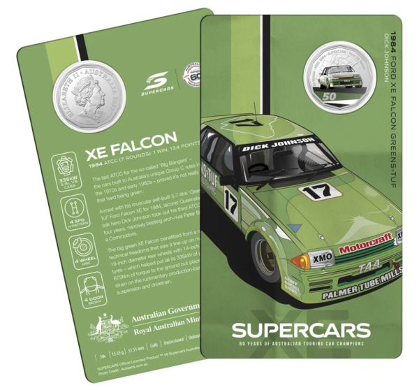 2020 50c 60 Years Of Supercars - 1984 Ford XE Falcon Dick Johnson Carded Coin - Image 2