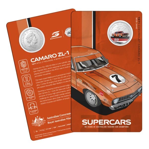 2020 50c 60 Years of Supercars Chevrolet Camaro ZL-1 Carded Coin