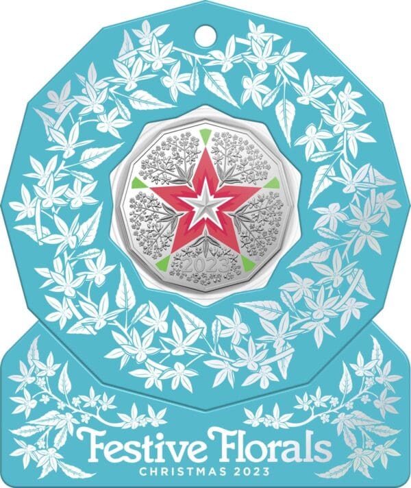 1 x Random 2023 50c Festive Florals Christmas Decorative Carded Coin - Image 6