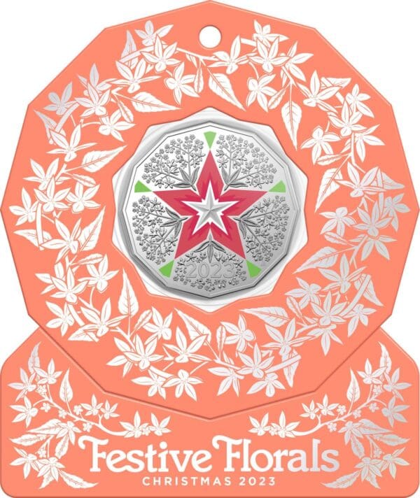 1 x Random 2023 50c Festive Florals Christmas Decorative Carded Coin - Image 5
