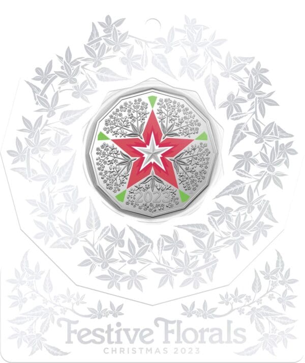 1 x Random 2023 50c Festive Florals Christmas Decorative Carded Coin - Image 4