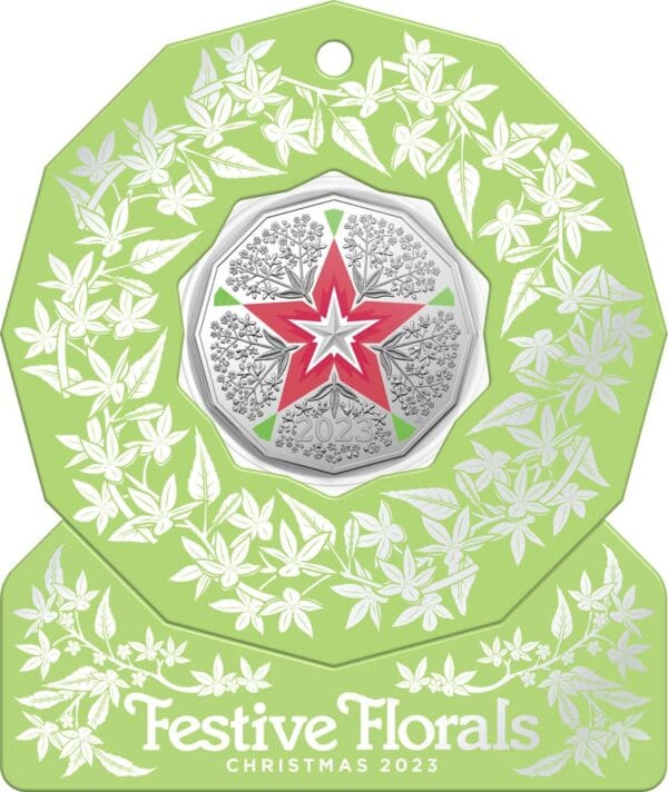1 x Random 2023 50c Festive Florals Christmas Decorative Carded Coin - Image 3