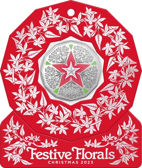 1 x Random 2023 50c Festive Florals Christmas Decorative Carded Coin - Image 2