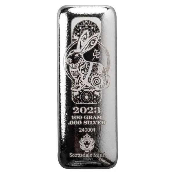 2023 Lunar Year of the Rabbit 100g Silver Bar
