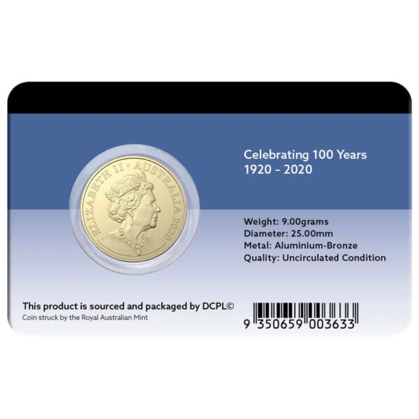 2020 $1 Qantas Centenary UNC Carded Australian Coin - Image 3