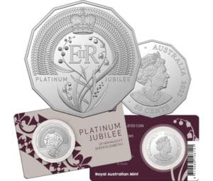 2022 50c QEII Platinum Jubilee Australian UNC Carded Coin