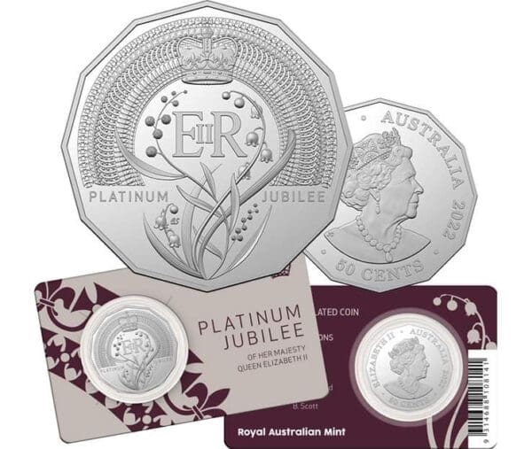 2022 50c QEII Platinum Jubilee Australian UNC Carded Coin