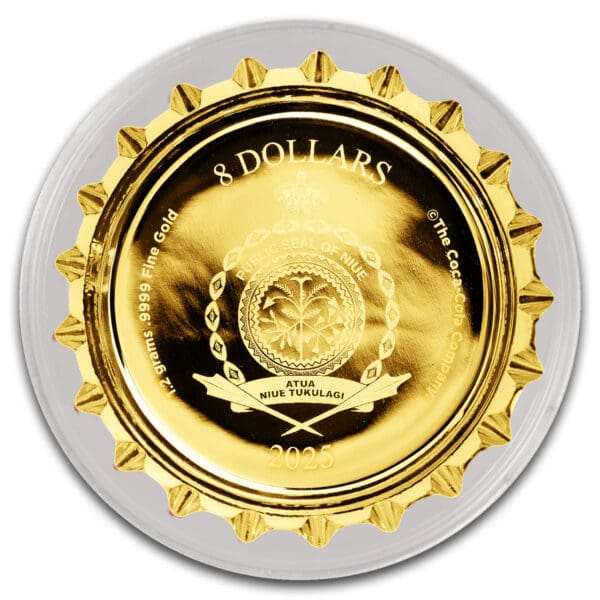 2025 $8 Coca-Cola Gold Bottle Cap 1.2g Gold Coin - Image 5