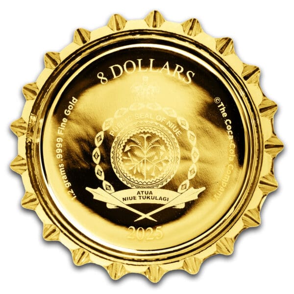 2025 $8 Coca-Cola Gold Bottle Cap 1.2g Gold Coin - Image 3