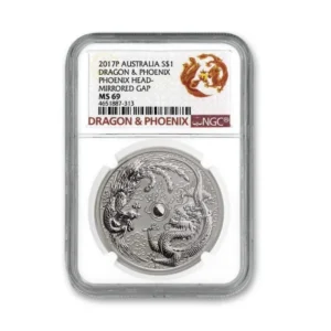 MS69 2017 $1 Dragon & Phoenix 1oz Silver Australian Error Coin