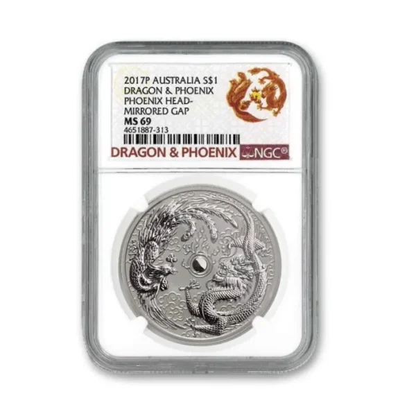 MS69 2017 $1 Dragon & Phoenix 1oz Silver Australian Error Coin