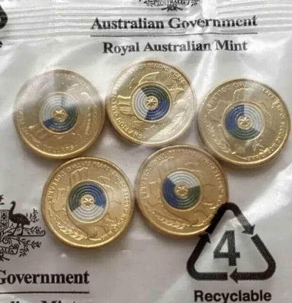 2020 $2 75 Years End Of Second World War Coloured 5 Coin RAM Bag - Image 4
