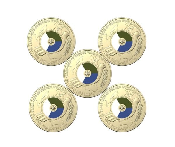 2020 $2 75 Years End Of Second World War Coloured 5 Coin RAM Bag