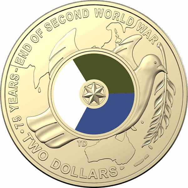 2020 $2 75 Years End Of Second World War Coloured 5 Coin RAM Bag - Image 2