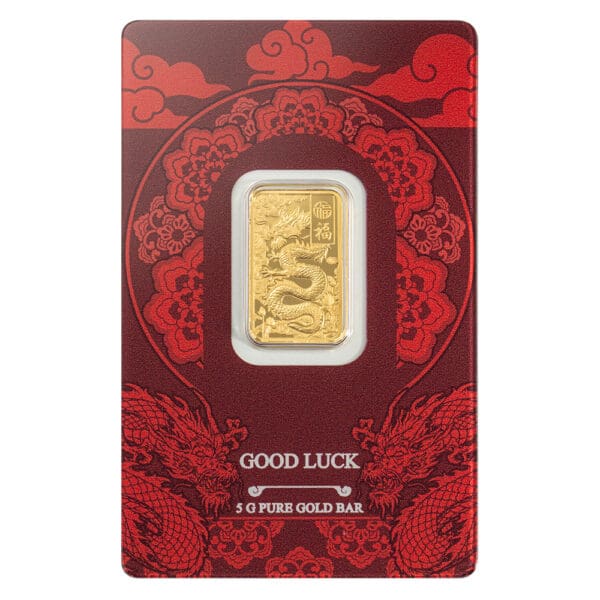 2025 Yellow Dragon - Good Luck Pamp 5g .9999 Gold Prooflike Bar