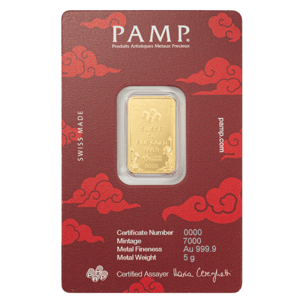 2025 Yellow Dragon - Good Luck Pamp 5g .9999 Gold Prooflike Bar - Image 2