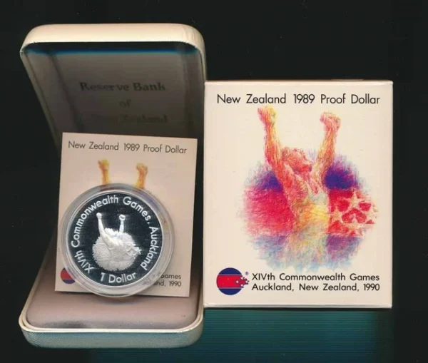 1989 $1 New Zealand Auckland - XIV Commonwealth Games Silver Proof Coin - Image 2