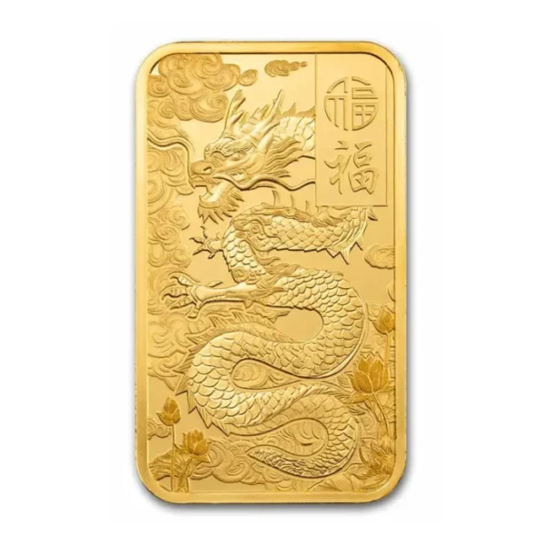 Good Luck Yellow Dragon 1oz Gold Prooflike PAMP Suisse Bar - Image 2