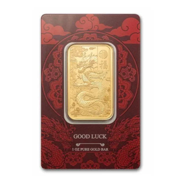 Good Luck Yellow Dragon 1oz Gold Prooflike PAMP Suisse Bar