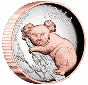 2025 $8 Australian Koala 5oz Silver Proof High Relief Gilded Coin