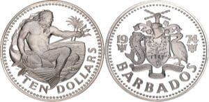 1974 $10 Barbados Neptune Sterling Silver Proof Coin