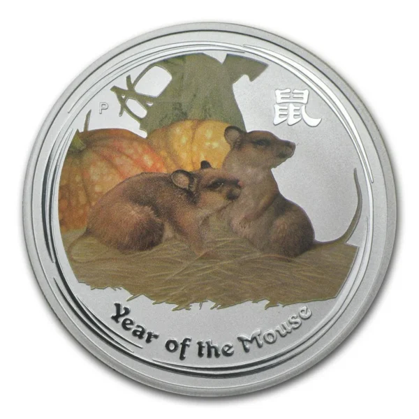 2008 $1 Perth Mint Year Of The Mouse 1oz Coloured Coin - As New #202