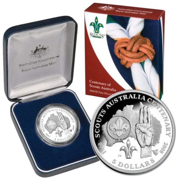 2008 $5 Centenary Of Scouts Australia Silver Proof Coin - As New