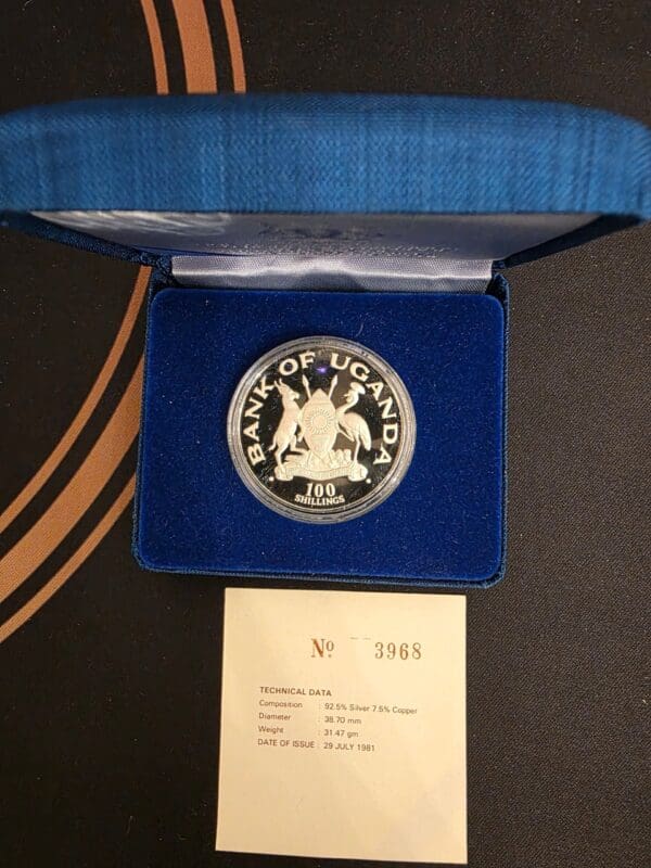 1981 Uganda Prince Charles and Diana Wedding Silver Proof Coin - Image 4
