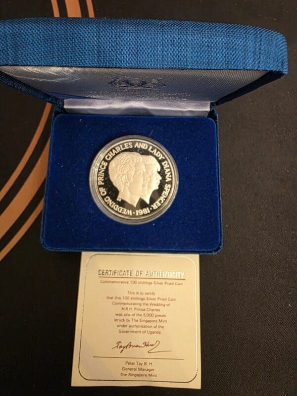 1981 Uganda Prince Charles and Diana Wedding Silver Proof Coin - Image 3