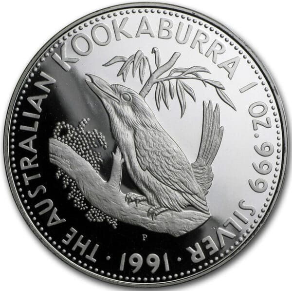 1991 $5 Kookaburra Australia 1oz Silver Proof Coin
