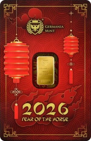 Lunar Horse 1g Gold Minted Germania Mint Bar