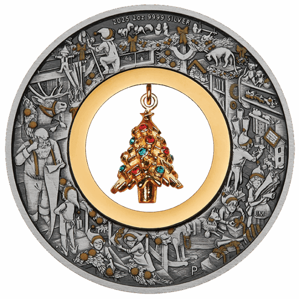 2025 $2 Santa's Workshop 2oz Silver Antiqued Coloured Coin - Image 3