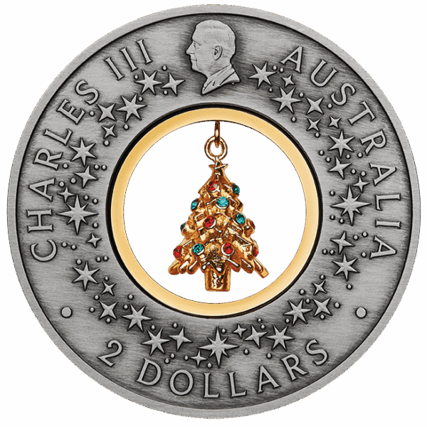 2025 $2 Santa's Workshop 2oz Silver Antiqued Coloured Coin - Image 2