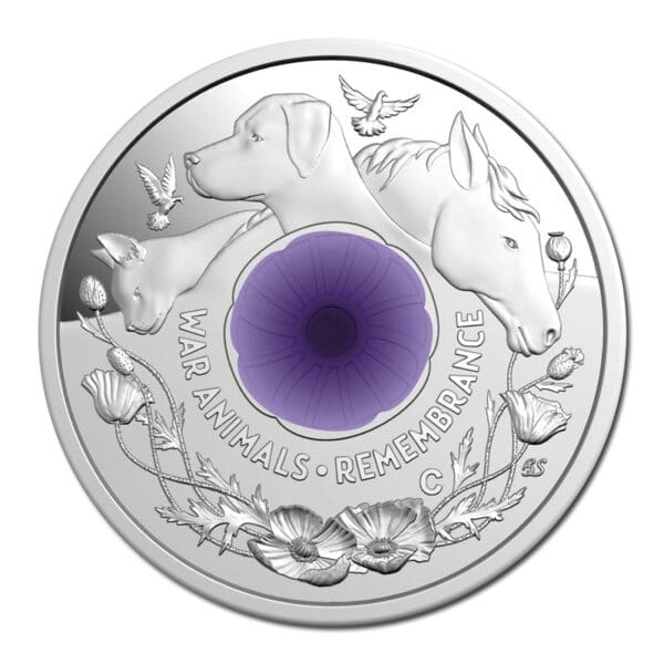 2024 $2 War Animals Remembrance Silver Proof Coloured Coin - AF - Image 2