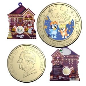 2025 $1 Bluey Christmas Decoration Coloured Uncirculated Coin