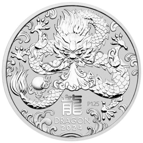 2024 $1 Year of the Dragon 1oz Perth Mint Silver BU Coin - Image 2