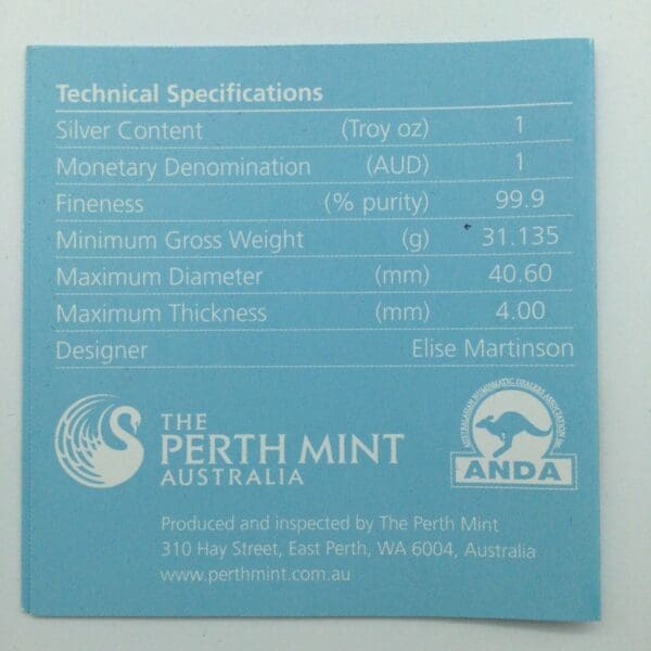 2010 ANDA Queensland Celebrate Australia 1oz Silver Proof Perth Mint Coin - Image 8