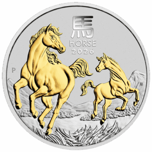 2026 $1 Year of the Horse 1oz Silver Gilded Perth Mint Coin