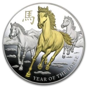2014 $8 Year of the Horse 5oz Gilded Silver Proof PAMP Suisse Coin