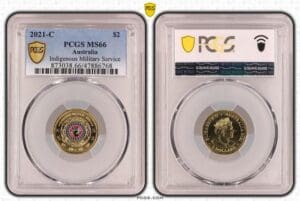 MS66 2021 $2 Indigenous Military Service PCGS C Mint Colourised Graded Coin